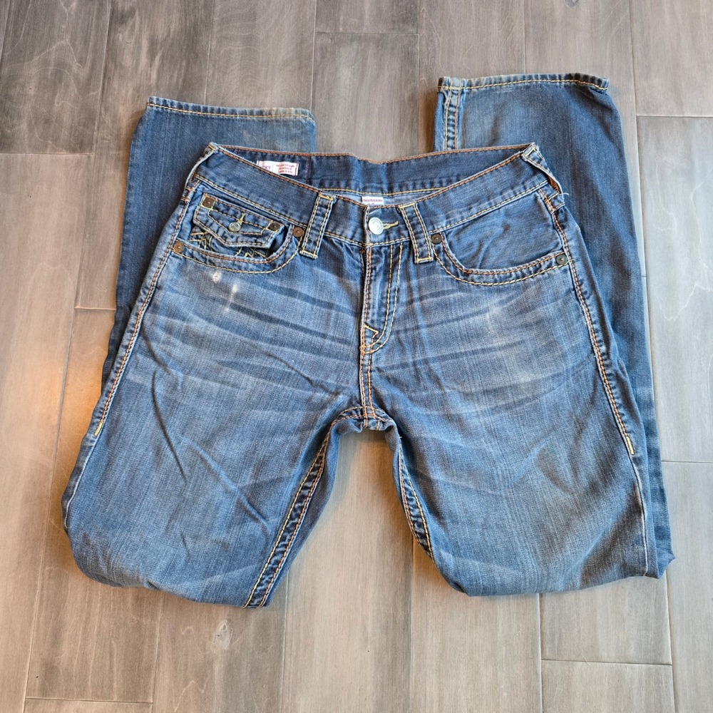 True Religion Ricky Relaxed Straight Blue Jeans button pockets Mens 31 x 31 - Picture 6 of 10
